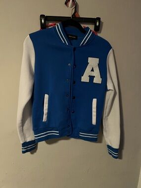 New Look Blue and White Letterman Jacket with 'A' Applique